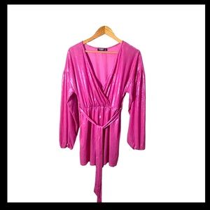 YOINS Women's Shiny Long Balloon Sleeve V Neck Shorts Romper Size Large / 12
